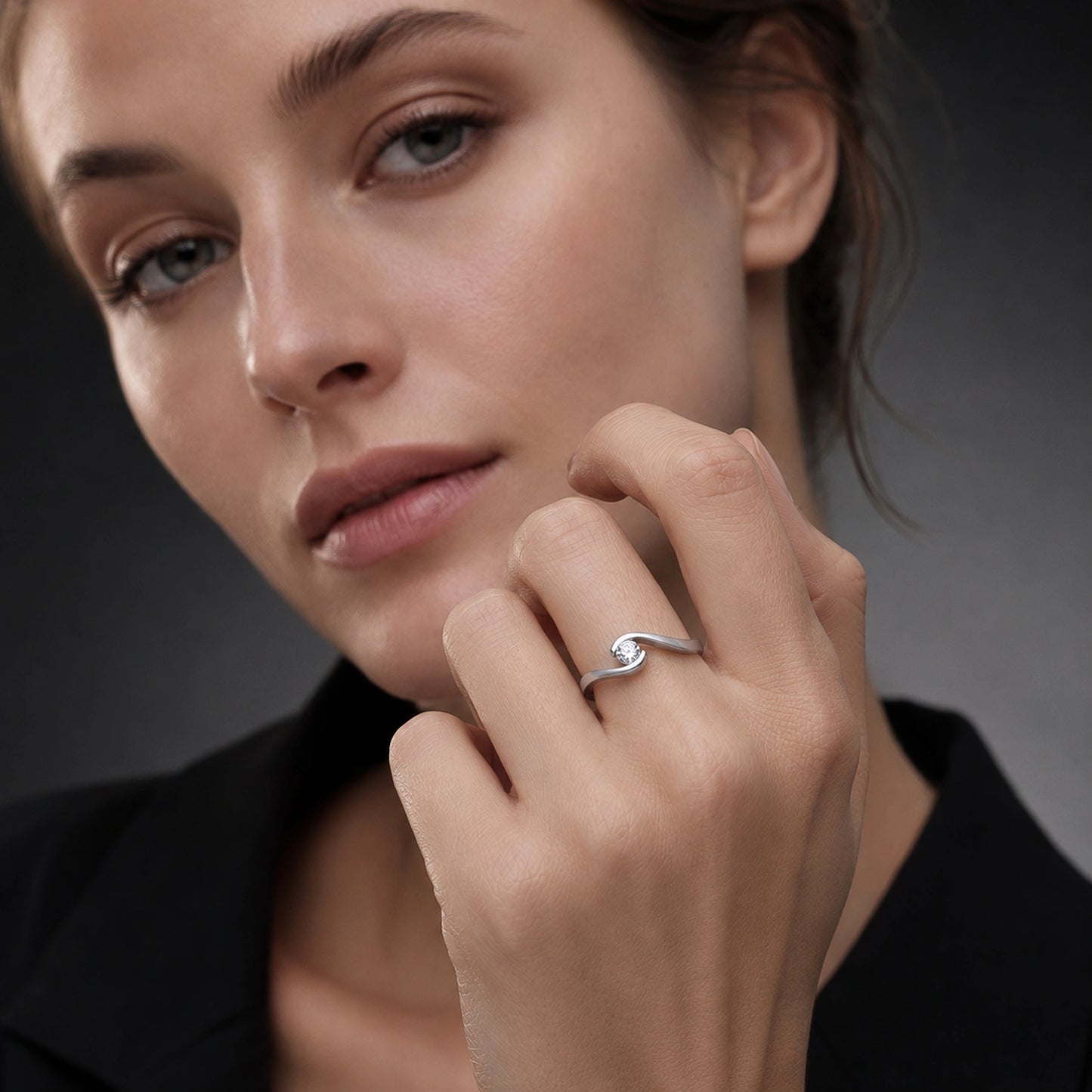 The Alencia Urban Serenade Swirl Bypass Solitaire Ring image 1