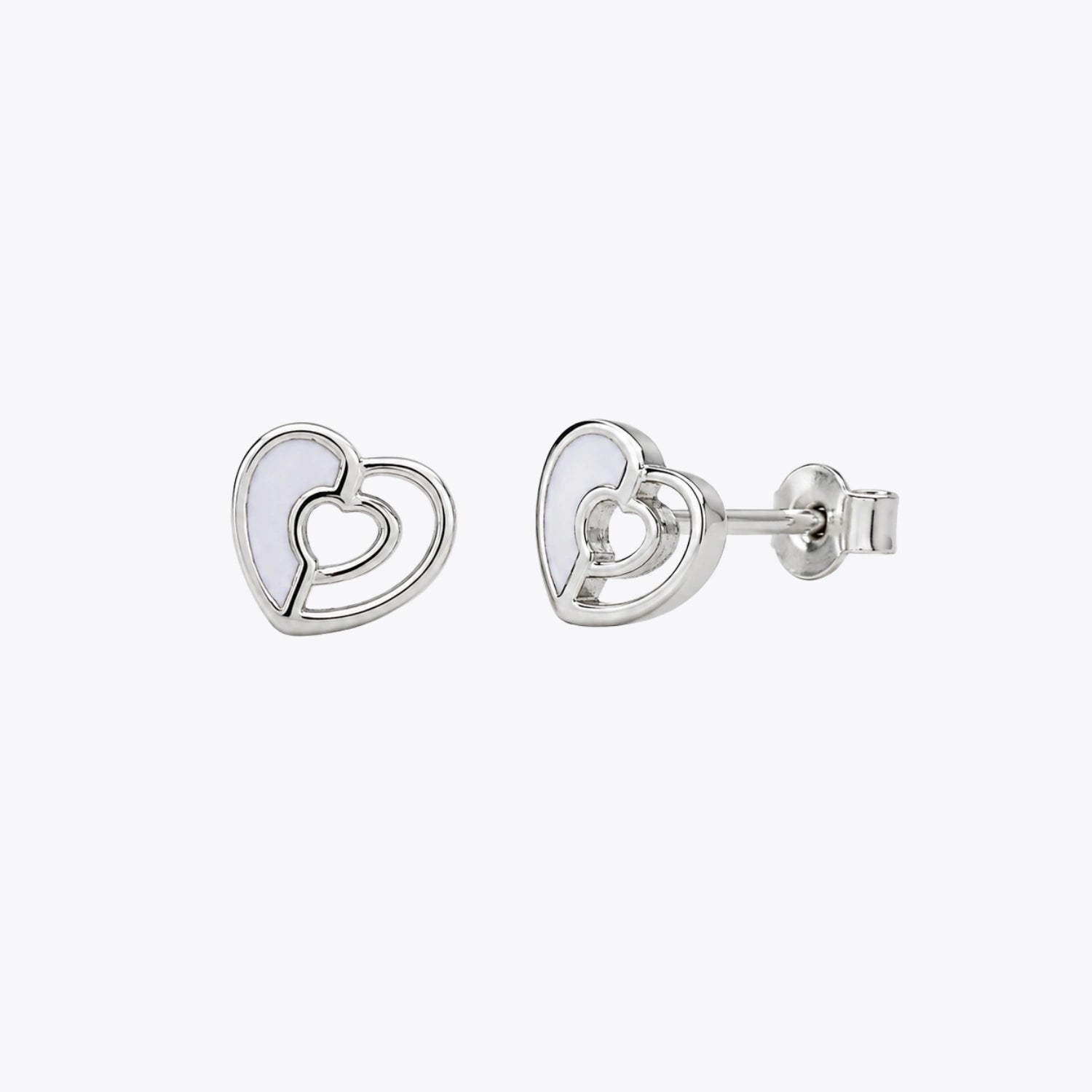 Silver Mother of Pearl Heart Stud Earrings image 2