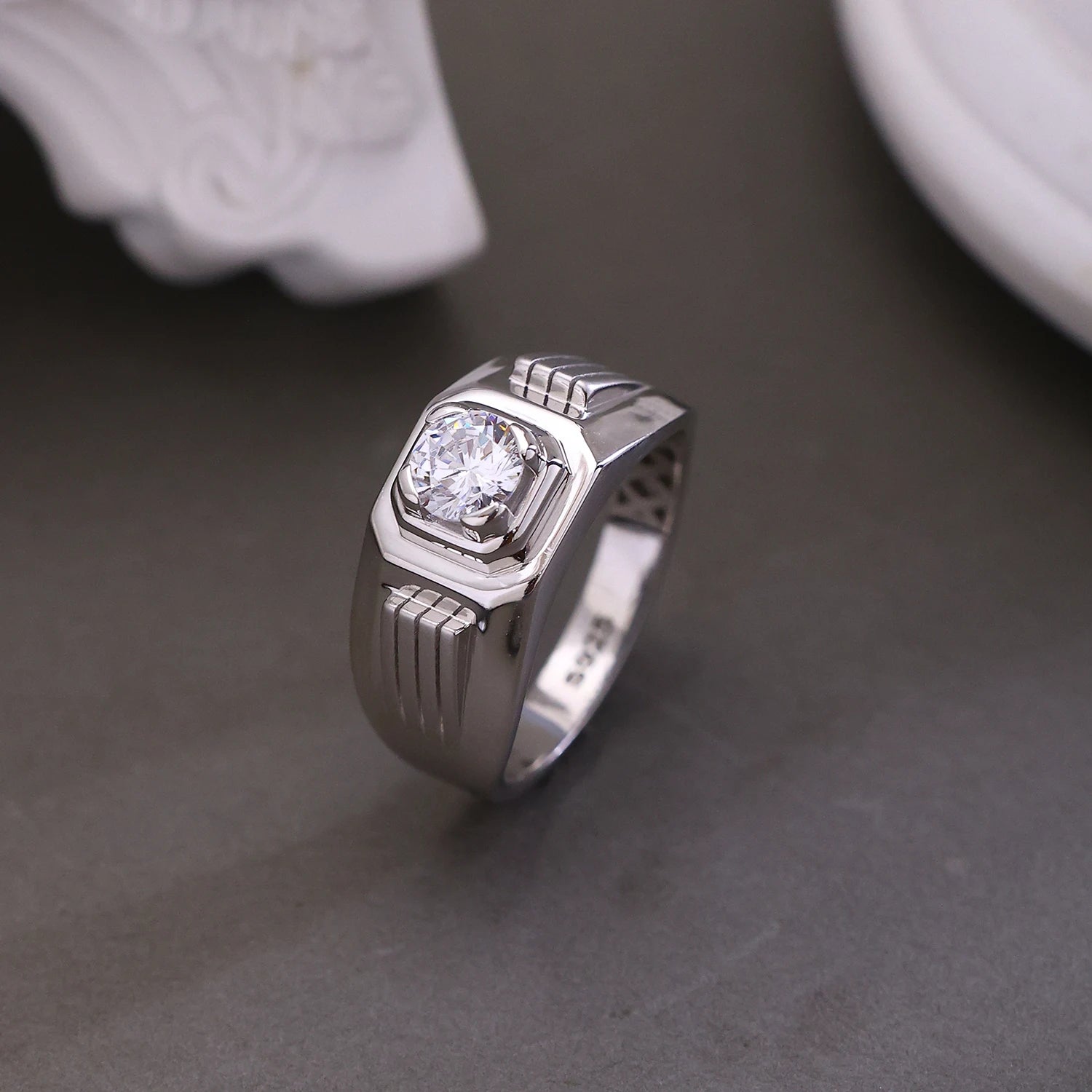 The Alencia Urban Grooved Solitaire Silver Ring image 0