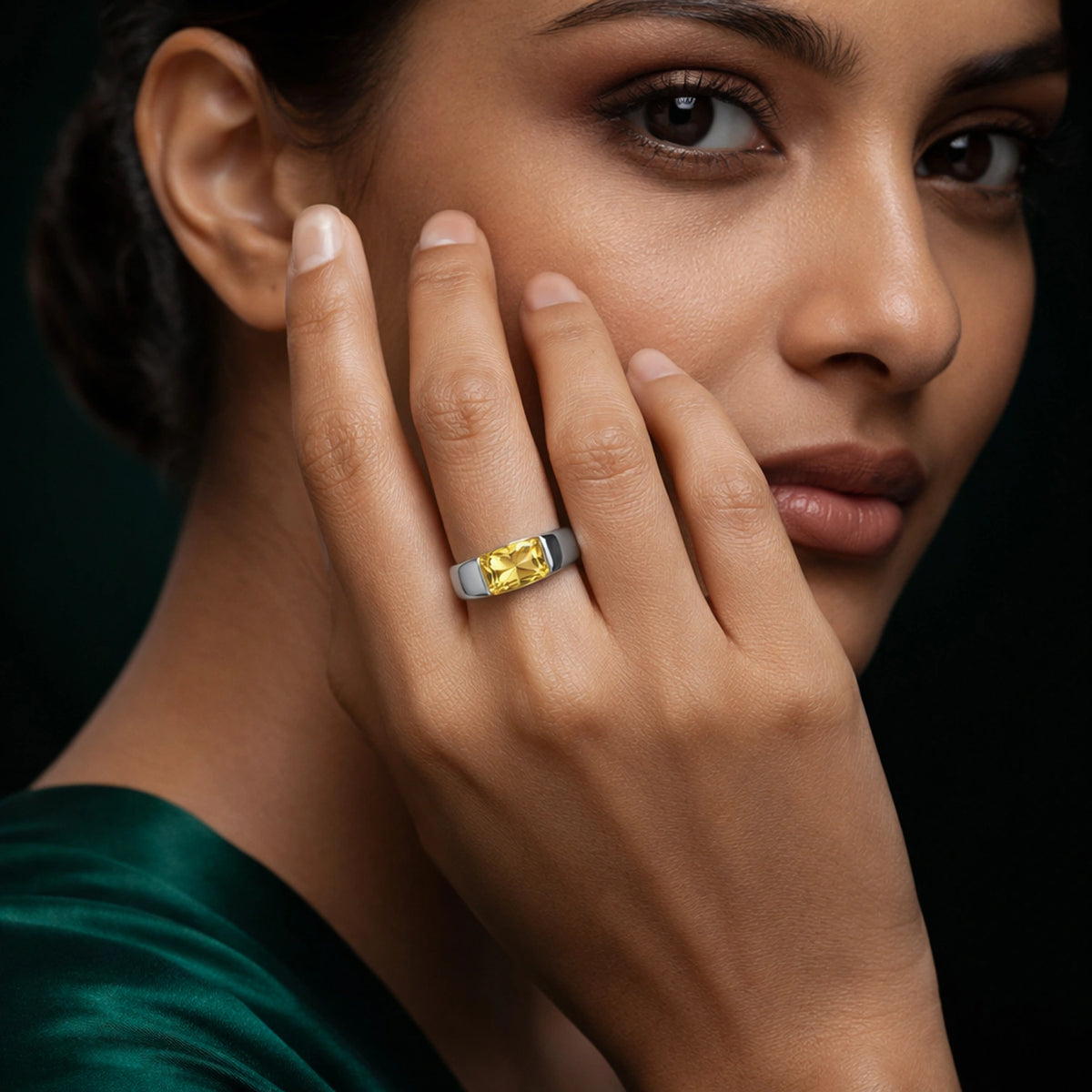 Luxe Emerald-Cut Gemstone Silver Ring – Blue, Ruby Red &amp; Golden Yellow Variations image 9