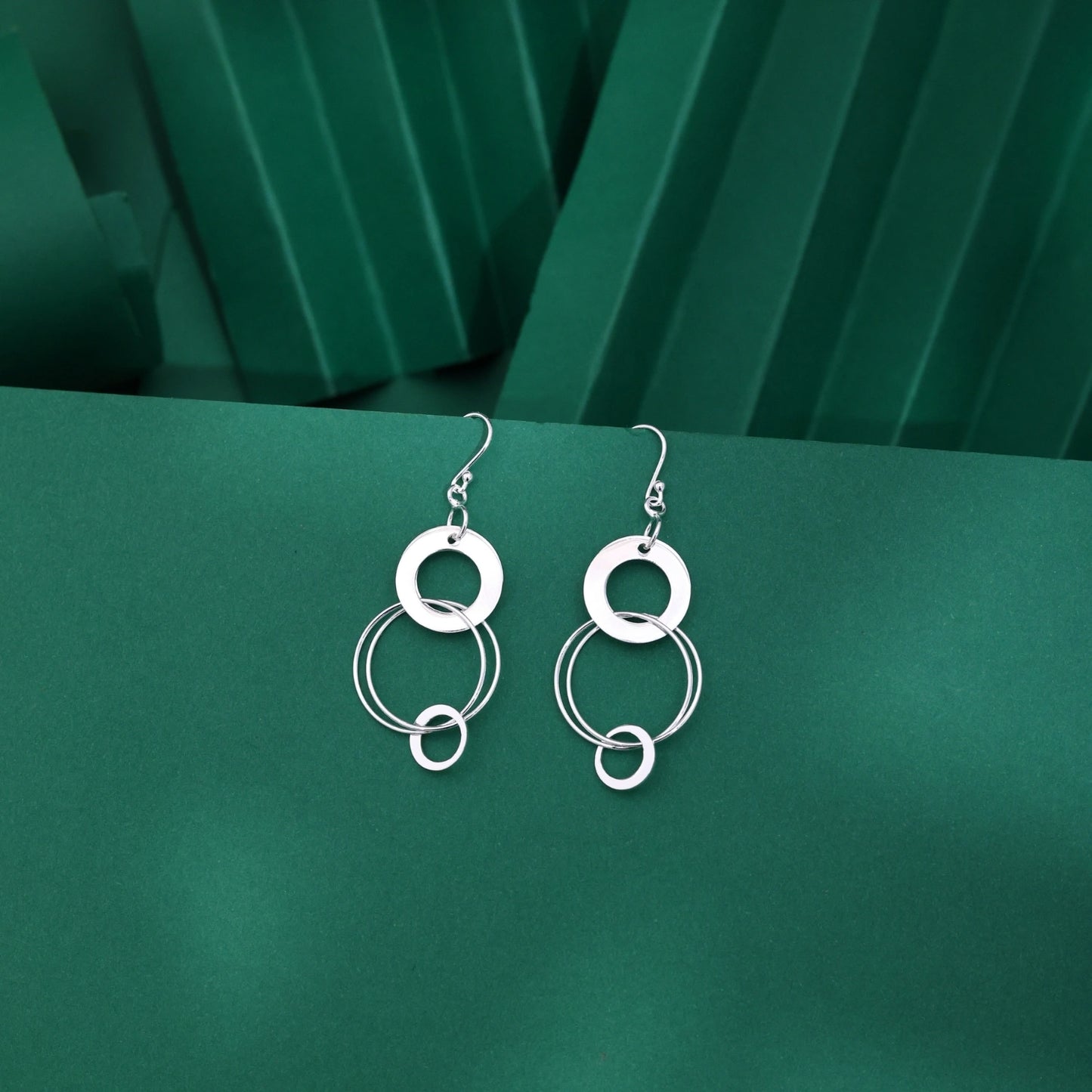 Layered Circle Silver Drop Earrings image 0