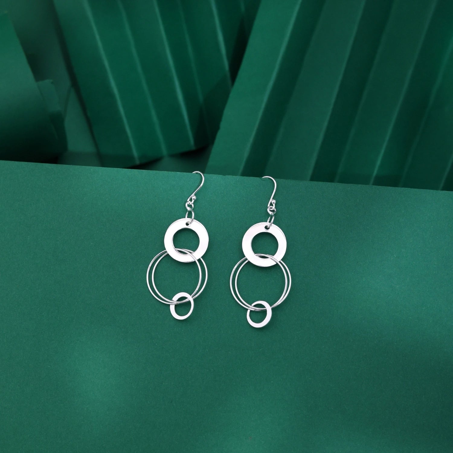 Layered Circle Silver Drop Earrings image 0