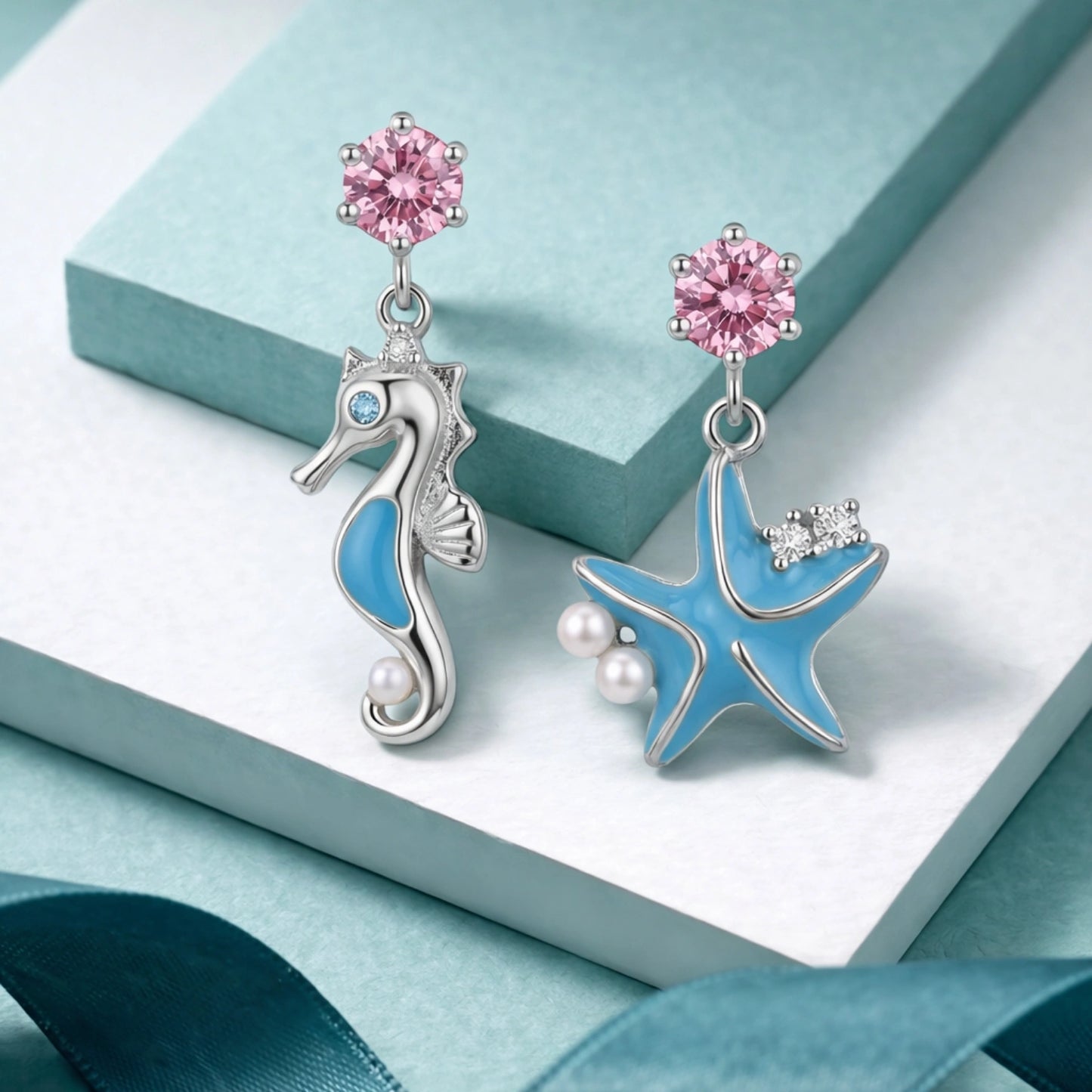 Ocean Charm Seahorse &amp; Starfish Drop Earrings image 0