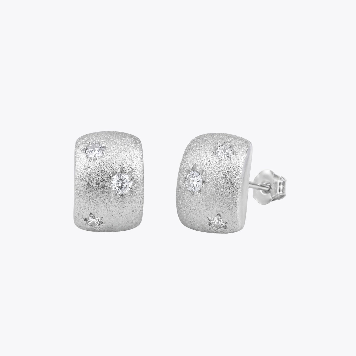Silver Textured Floral Huggie Earrings image 2