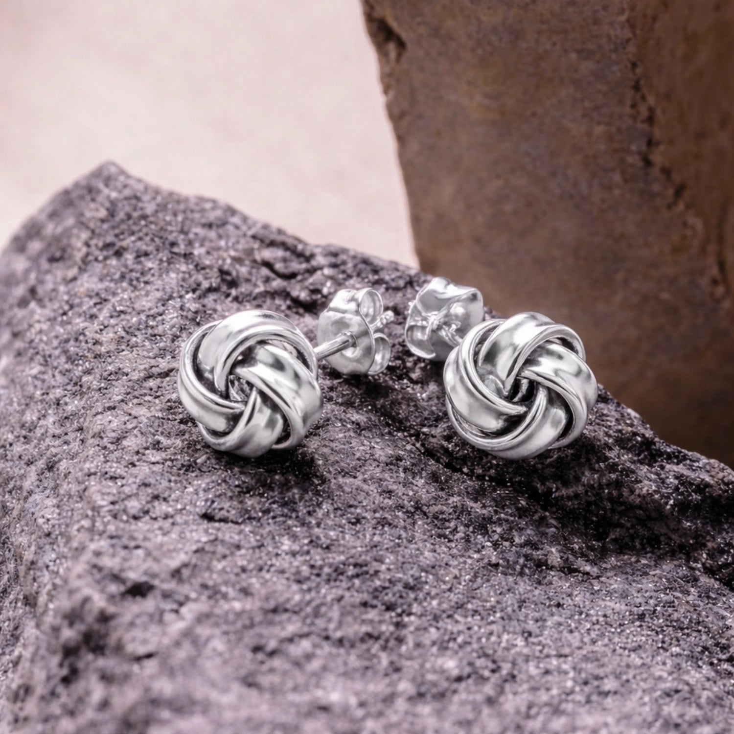Silver Love Knot Stud Earrings image 0