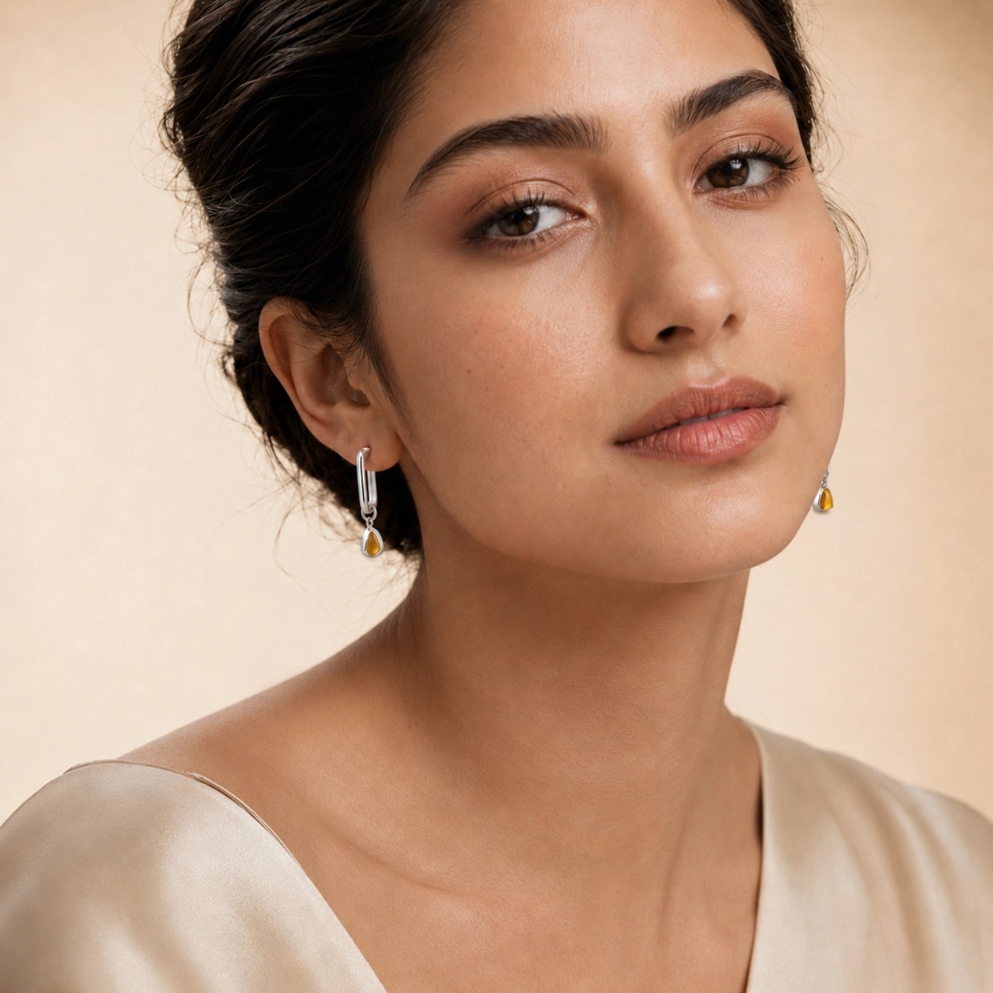 Amber Drop Rectangle Hoop Earrings image 1