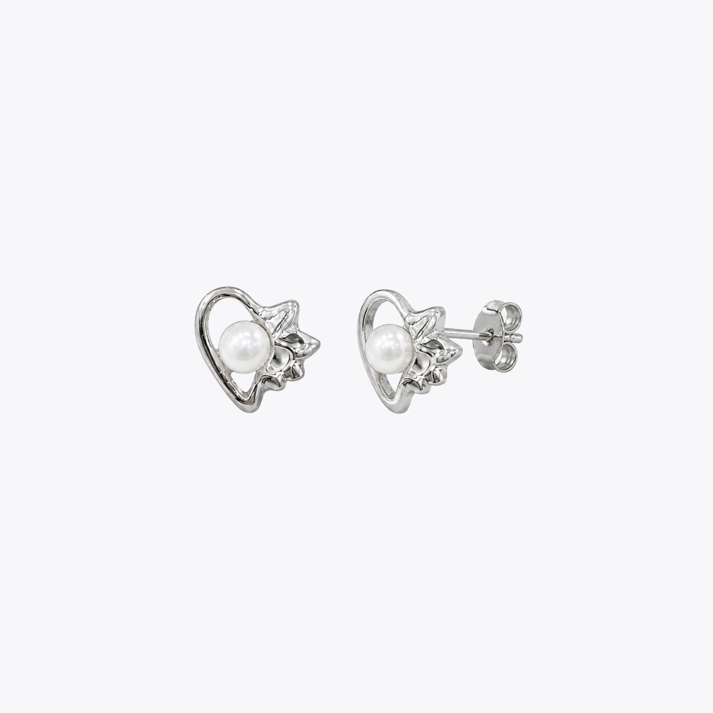 Pearl Heart Leaf Stud Earrings image 2