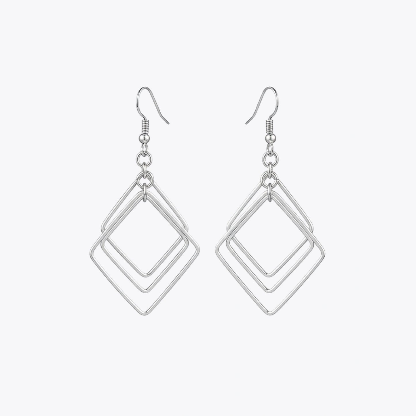 Silver Geometric Diamond Drop Earrings image 2
