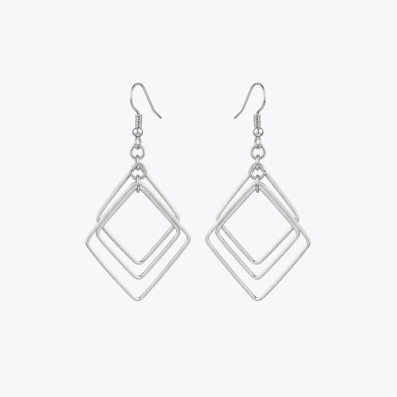 Silver Geometric Diamond Drop Earrings image 2