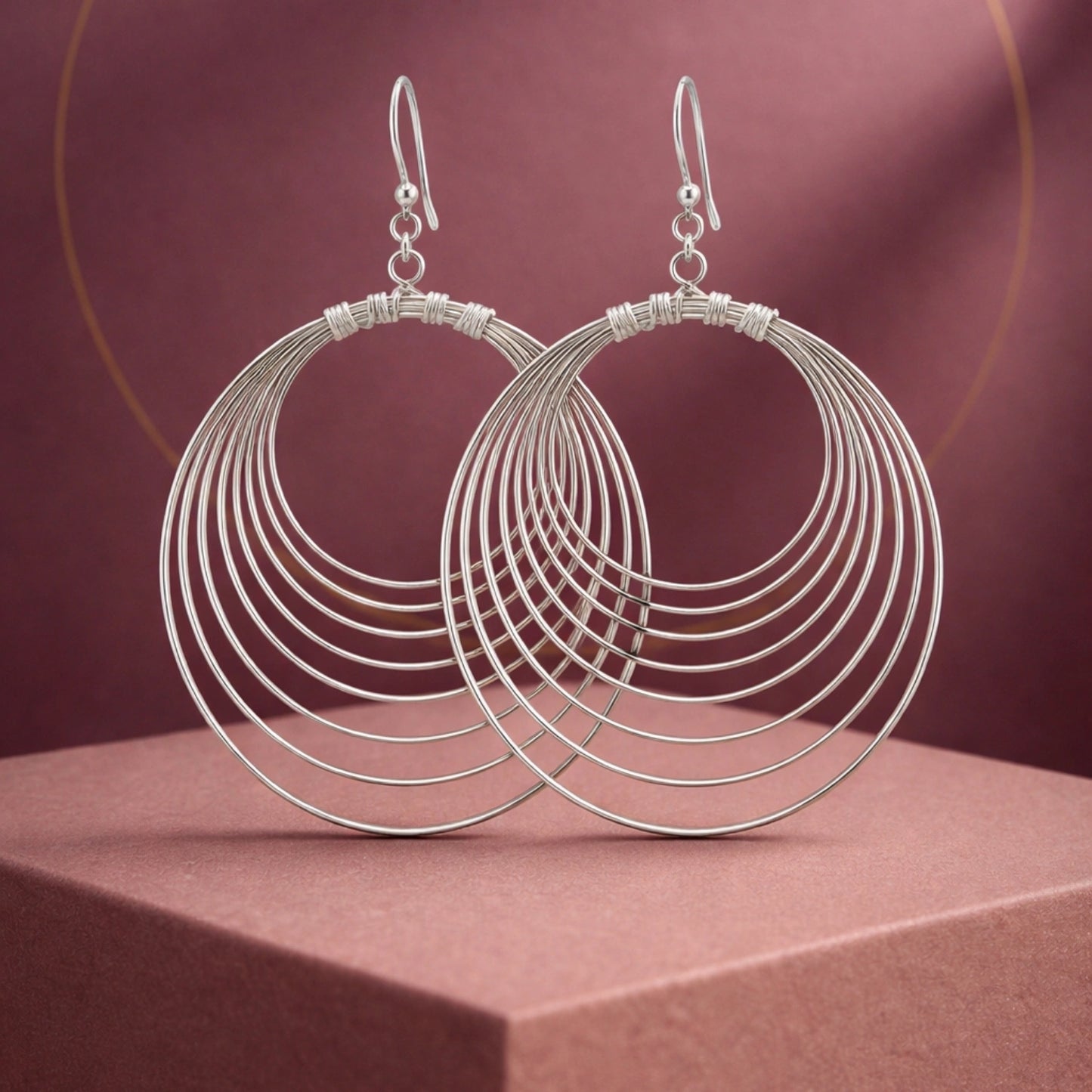 Silver Multi-Layer Hoop Drop Earrings image 0
