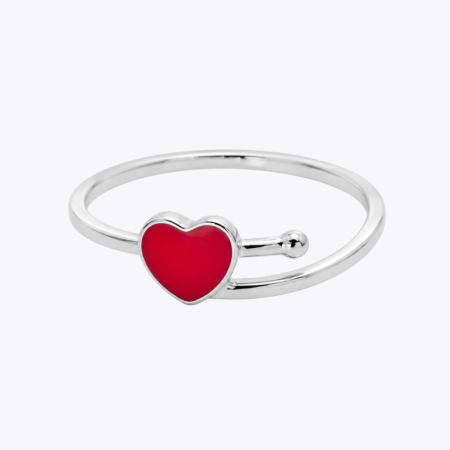 Red Heart Adjustable Silver Ring image 2