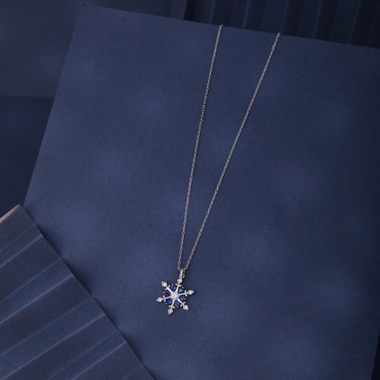 Blue Snowflake Silver Pendant Necklace image 0