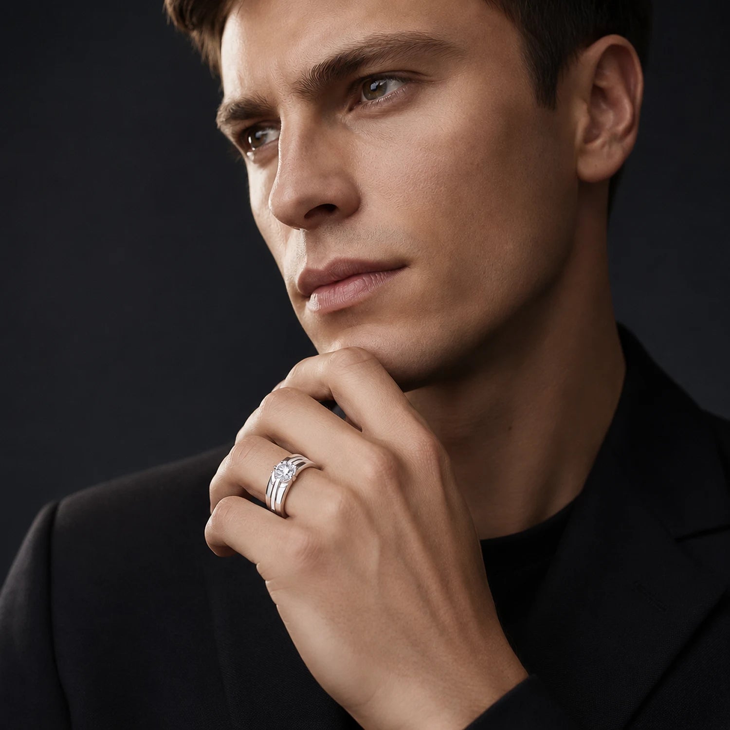 The Alencia Urban Dual-Channel Solitaire Silver Ring image 1