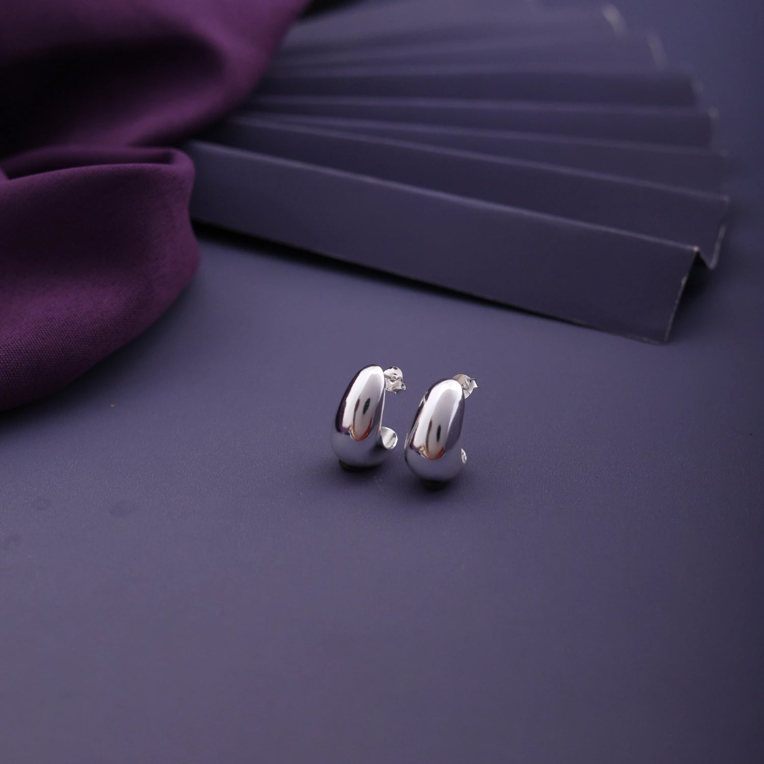 Chunky Silver Huggie Hoop Earrings image 0