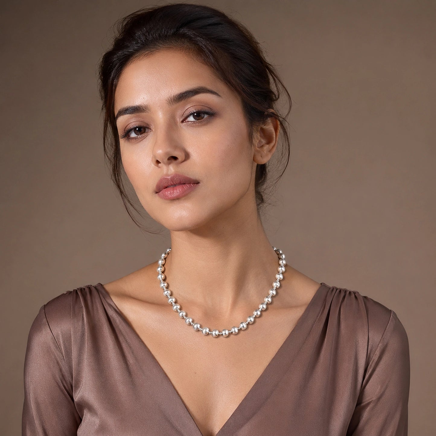 Silver Bead Necklace image 1
