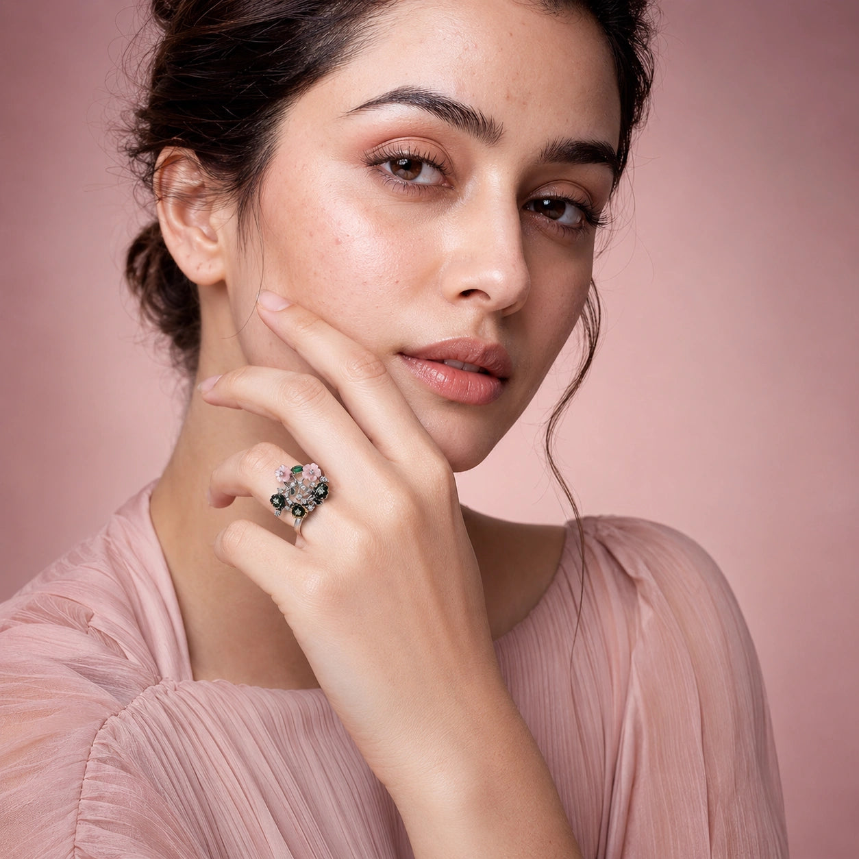 Alencia Enchanted Blossom Silver Floral Ring image 1