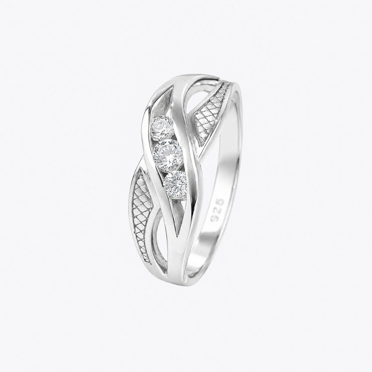 The Alencia Urban Serenade Textured Tri-Stone Bypass Ring image 2