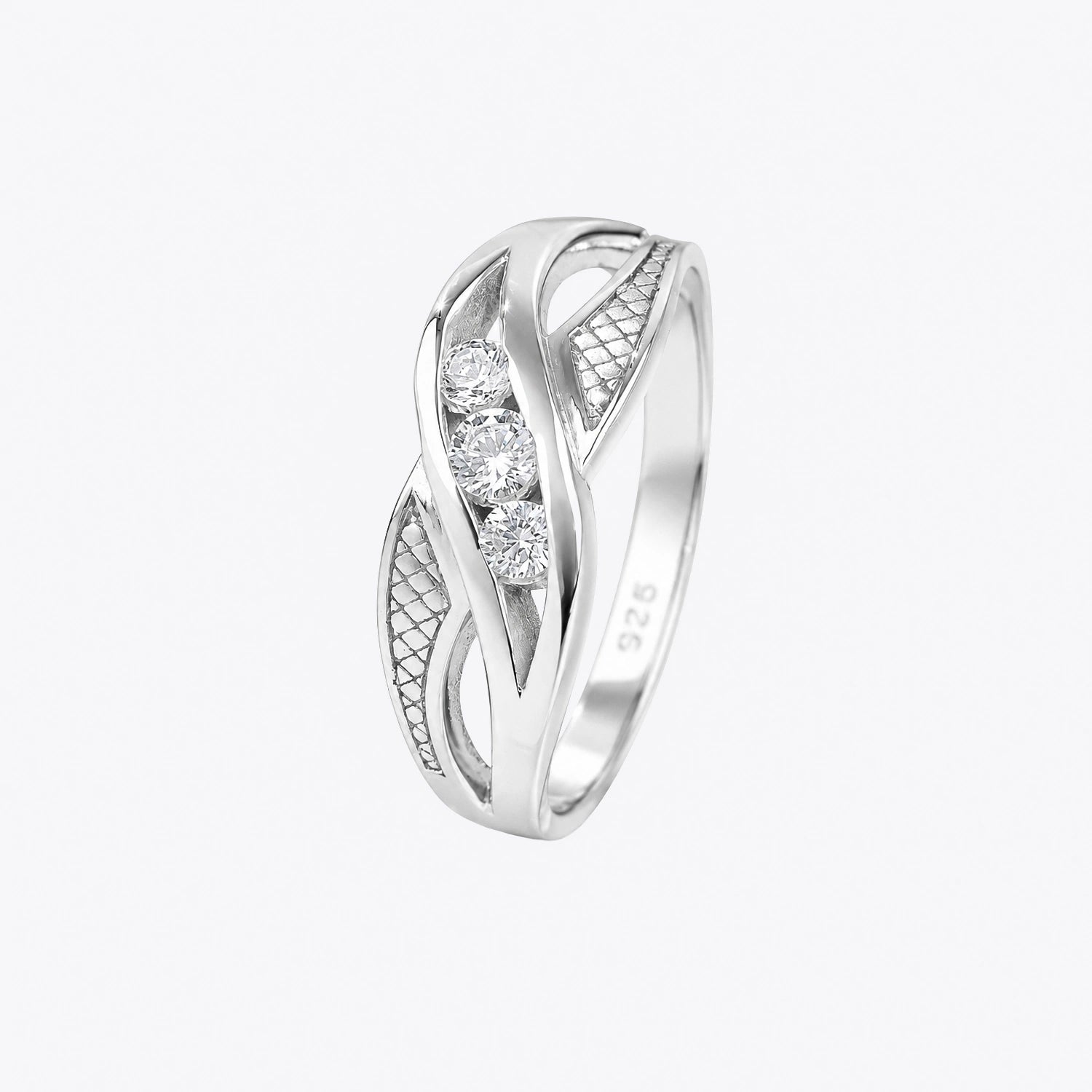 The Alencia Urban Serenade Textured Tri-Stone Bypass Ring image 2