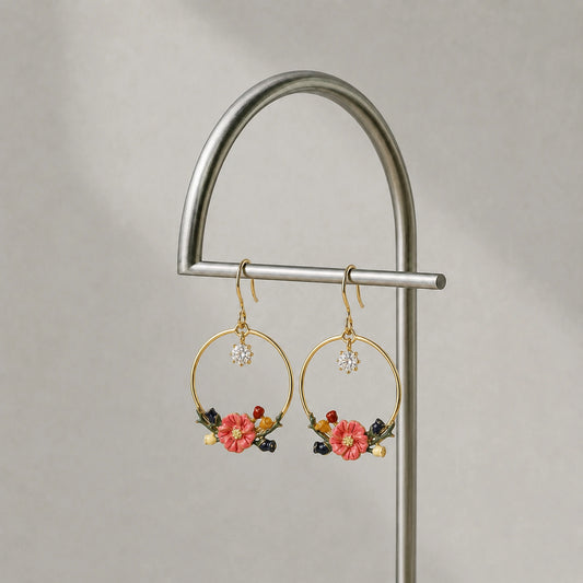 Floral Hoop Drop Earrings image 0