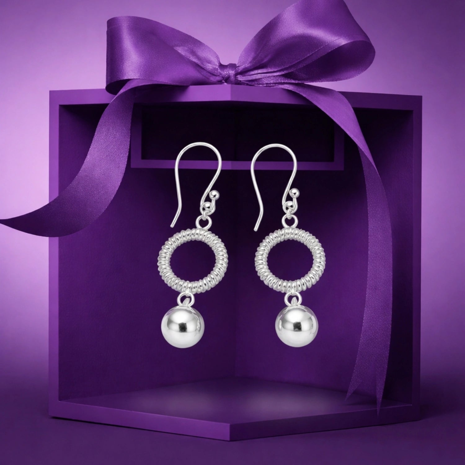 Silver Textured Circle Drop Earrings image 0