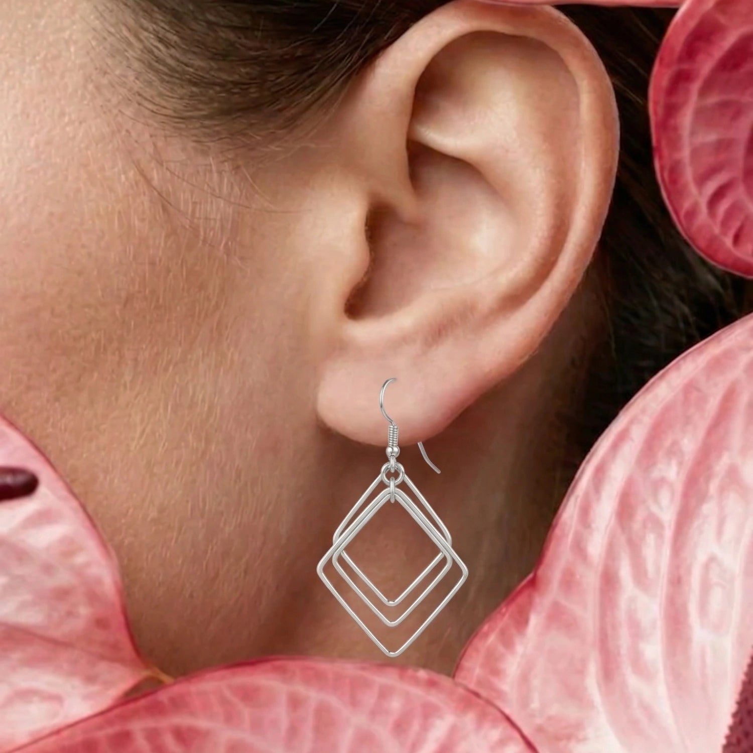 Silver Geometric Diamond Drop Earrings image 0