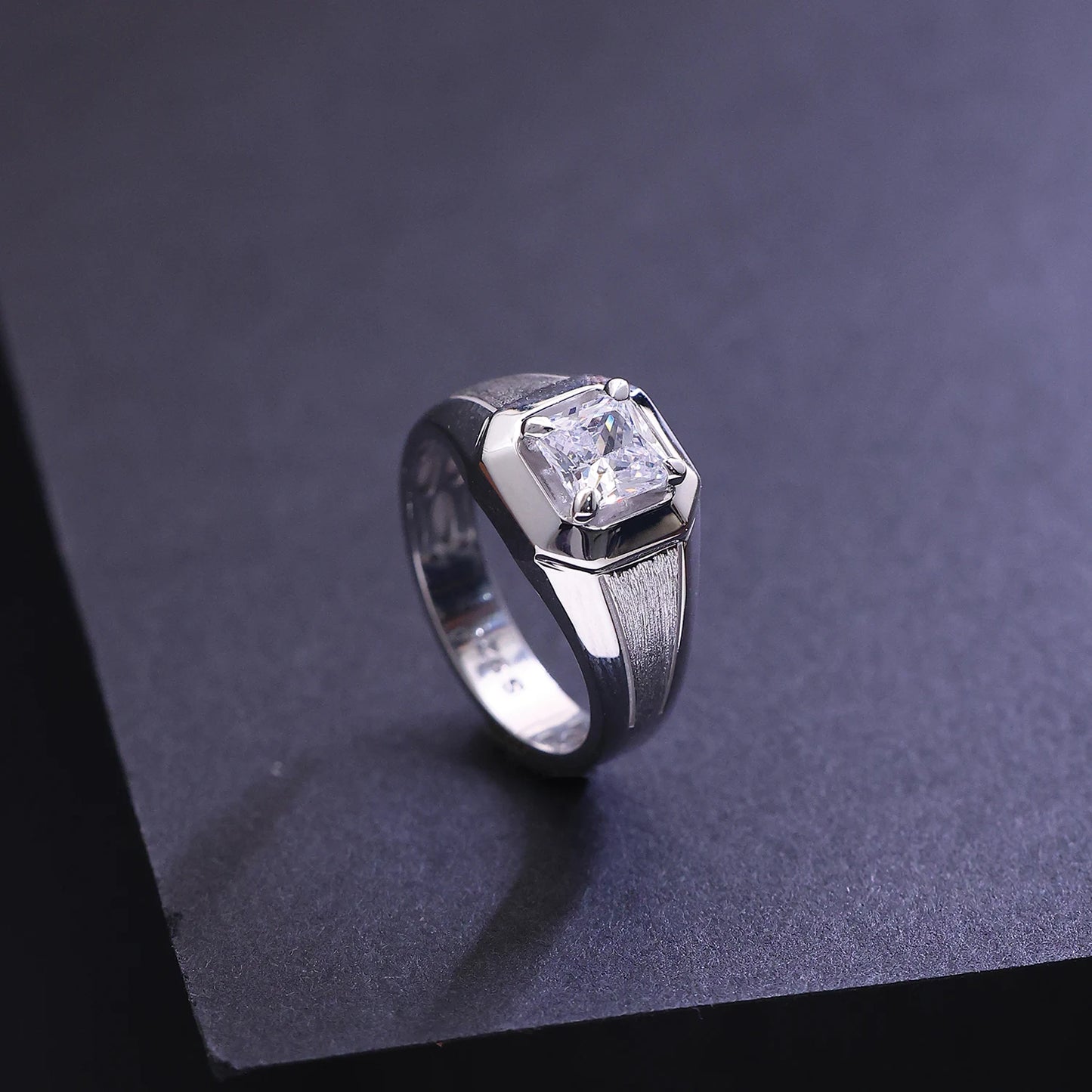 The Alencia Urban Brushed Solitaire Silver Ring image 0