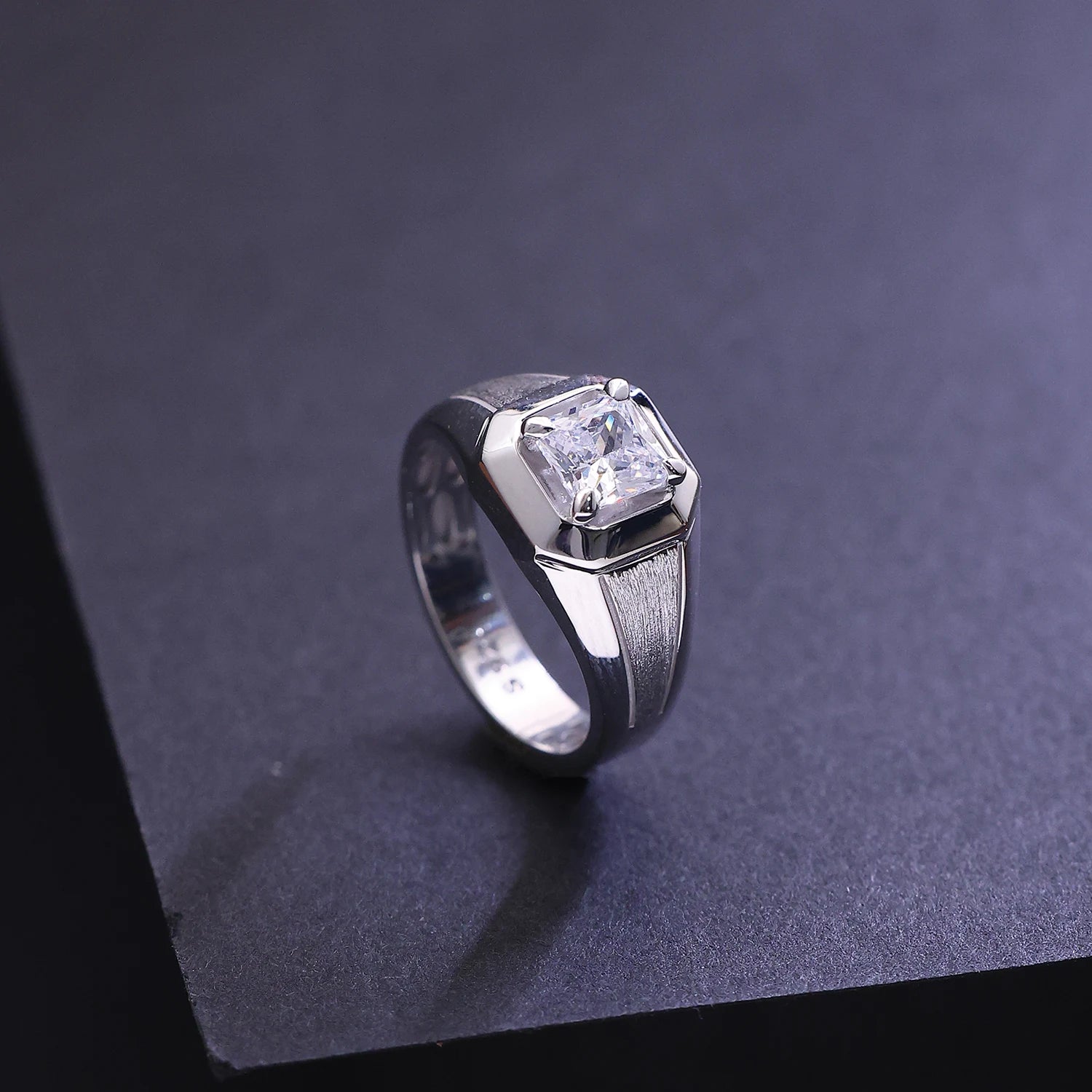 The Alencia Urban Brushed Solitaire Silver Ring image 0