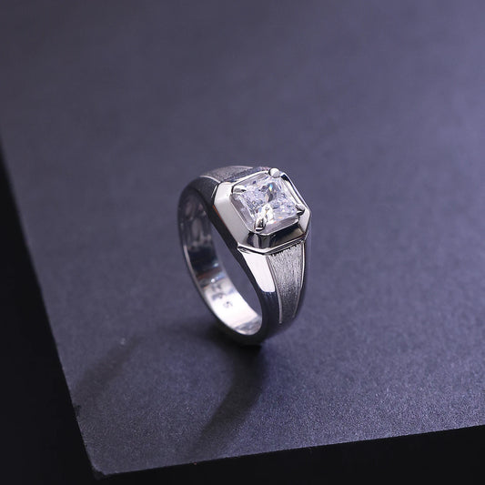 The Alencia Urban Brushed Solitaire Silver Ring image 0