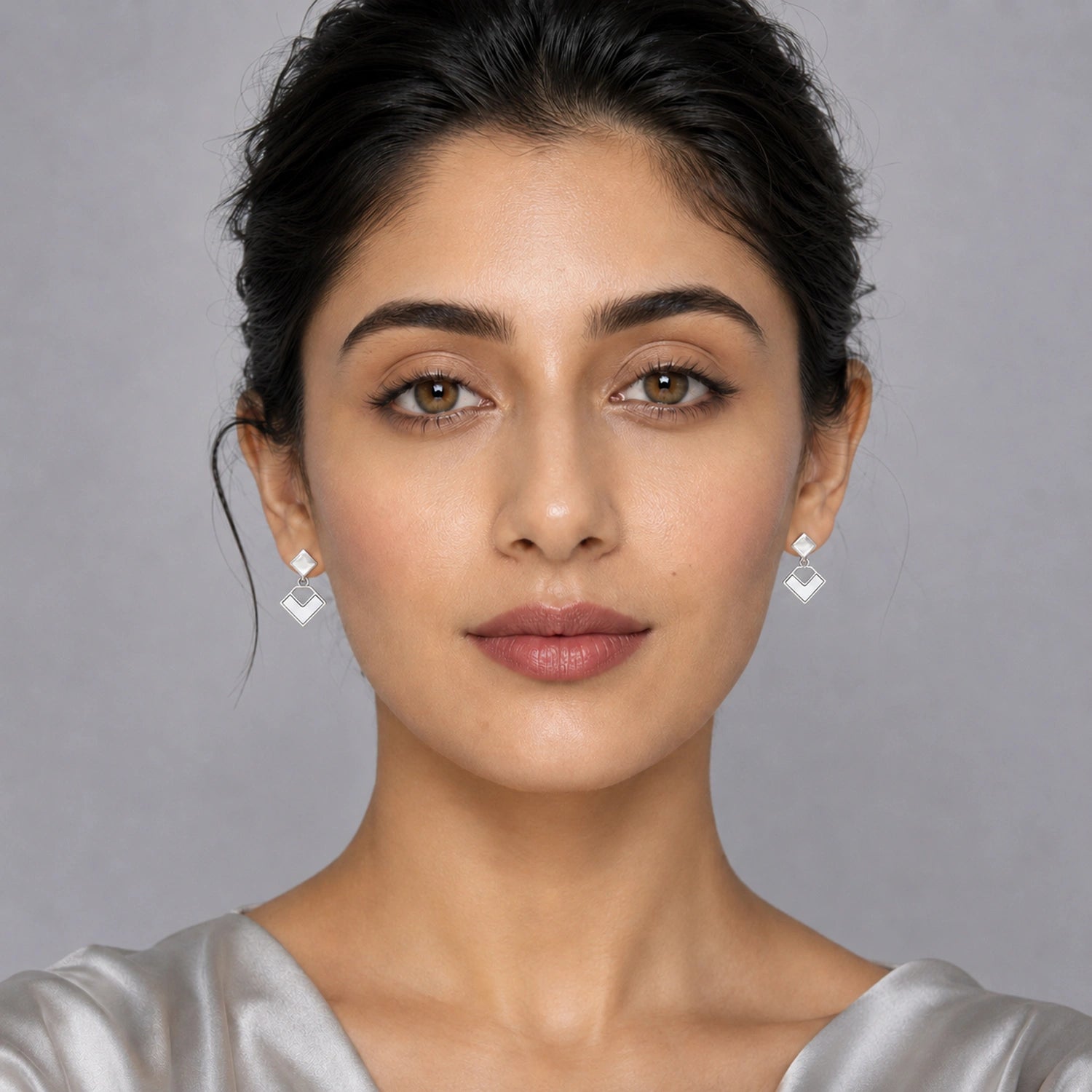 Geometric Square Silver Drop Earrings image 1