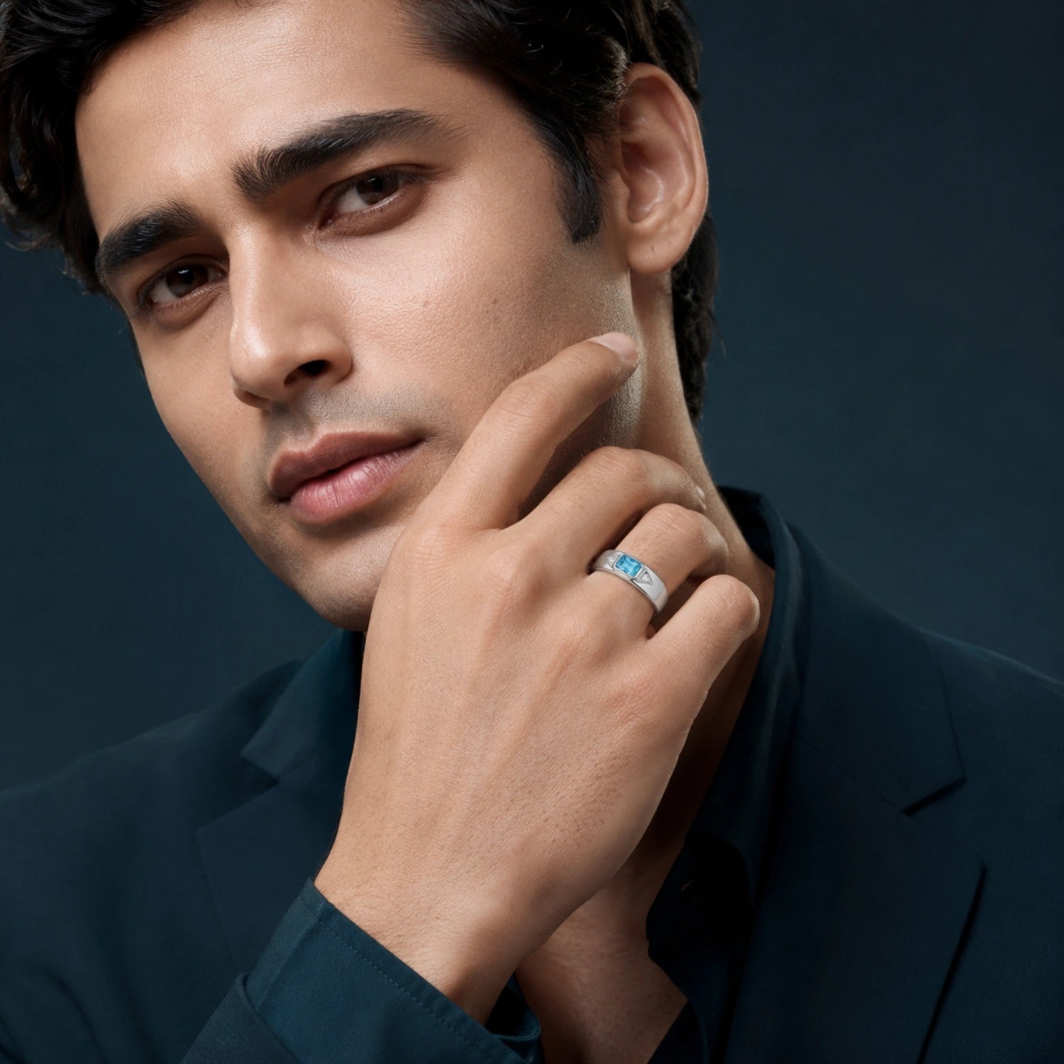 Tri-Stone Silver Statement Ring – Blue, Green &amp; Yellow Variants image 2