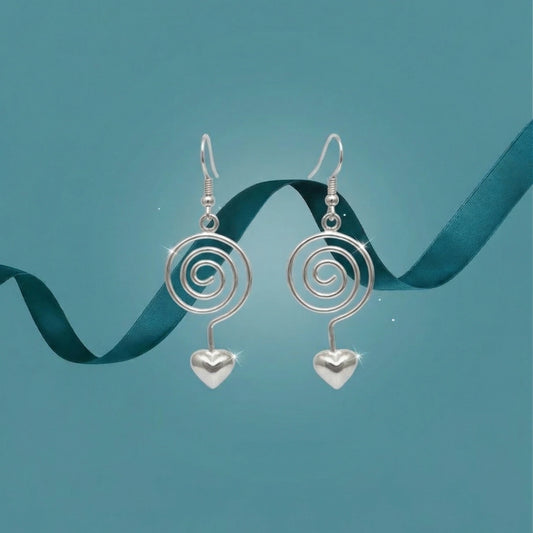 Silver Spiral Heart Drop Earrings image 0