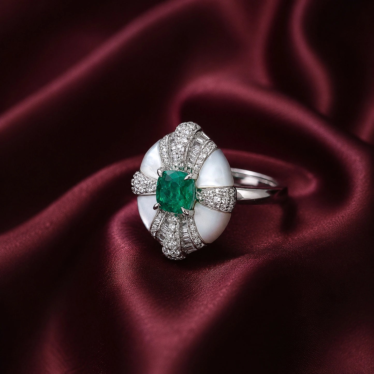 The Alencia Imperial Radiance Emerald & Enamel Statement Ring image 0