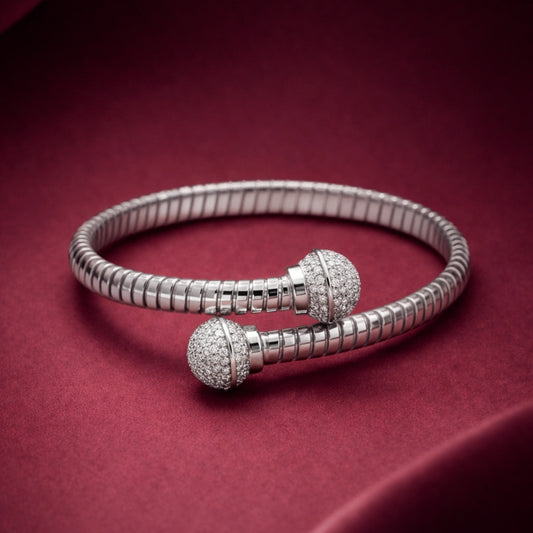 Silver Radiance Pavé Ball Cuff Bracelet image 0