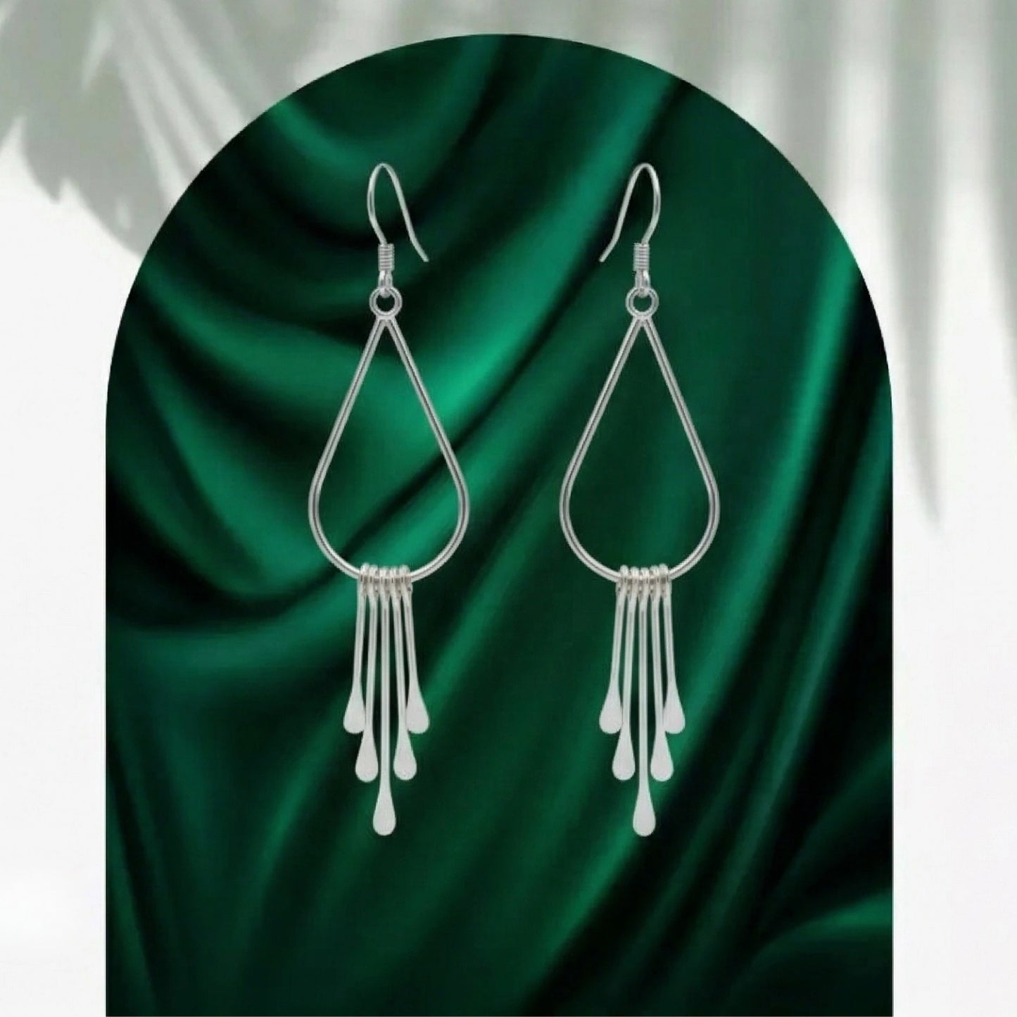 Silver Teardrop Tassel Earrings image 0
