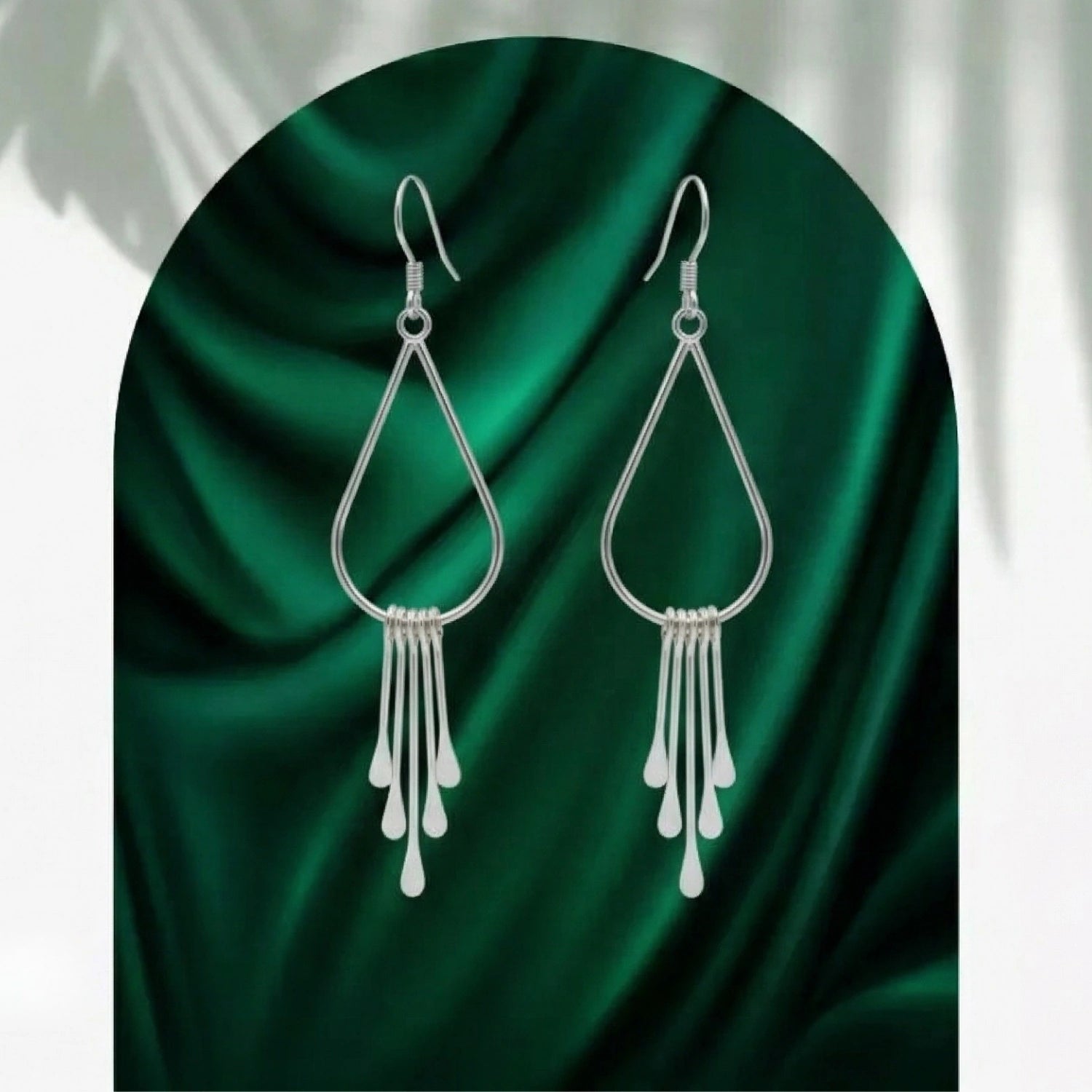 Silver Teardrop Tassel Earrings image 0
