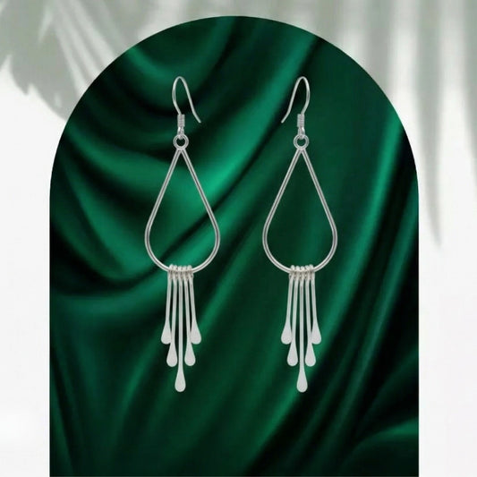 Silver Teardrop Tassel Earrings image 0