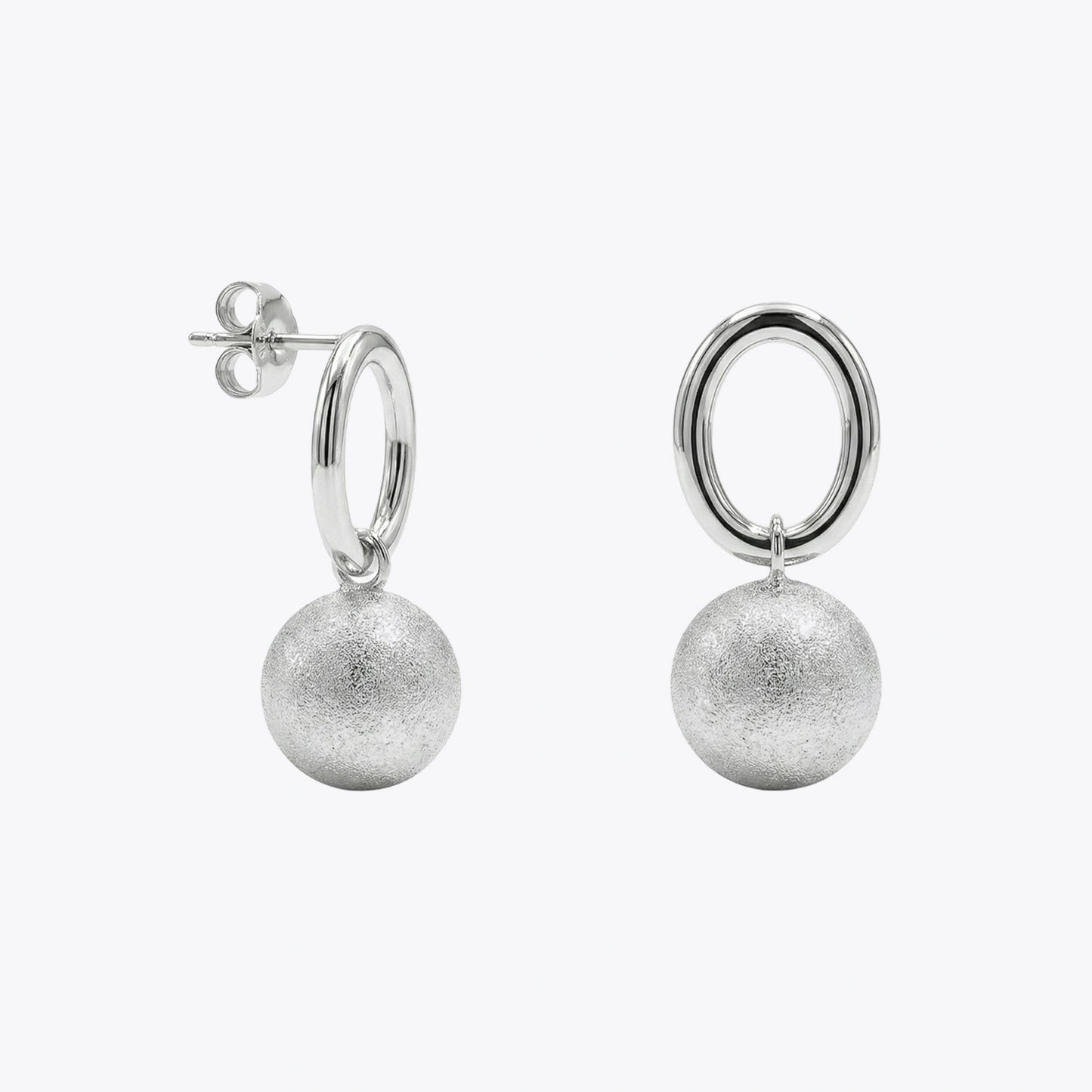 Silver Oval Hoop Ball Drop Earrings image 2