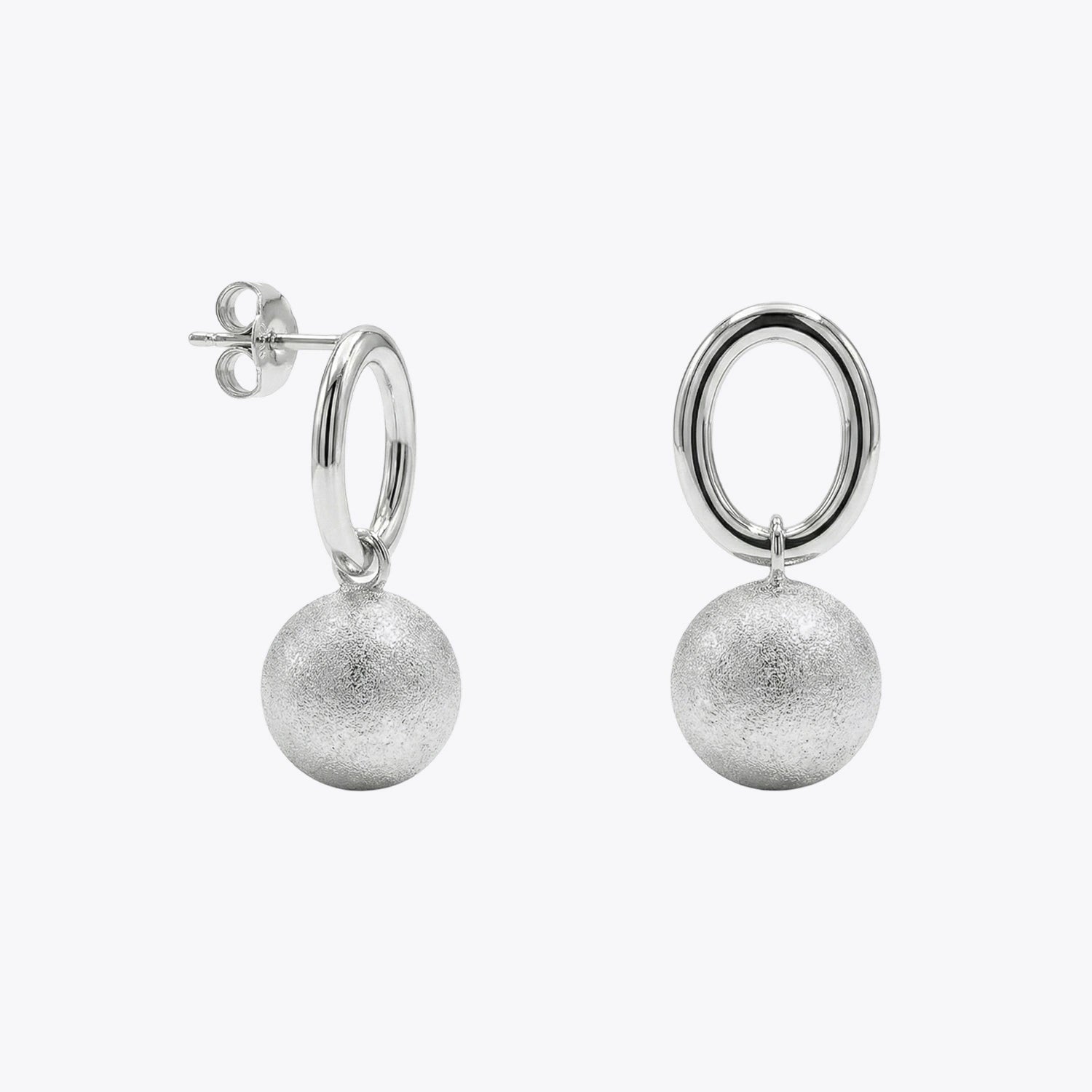 Silver Oval Hoop Ball Drop Earrings image 2