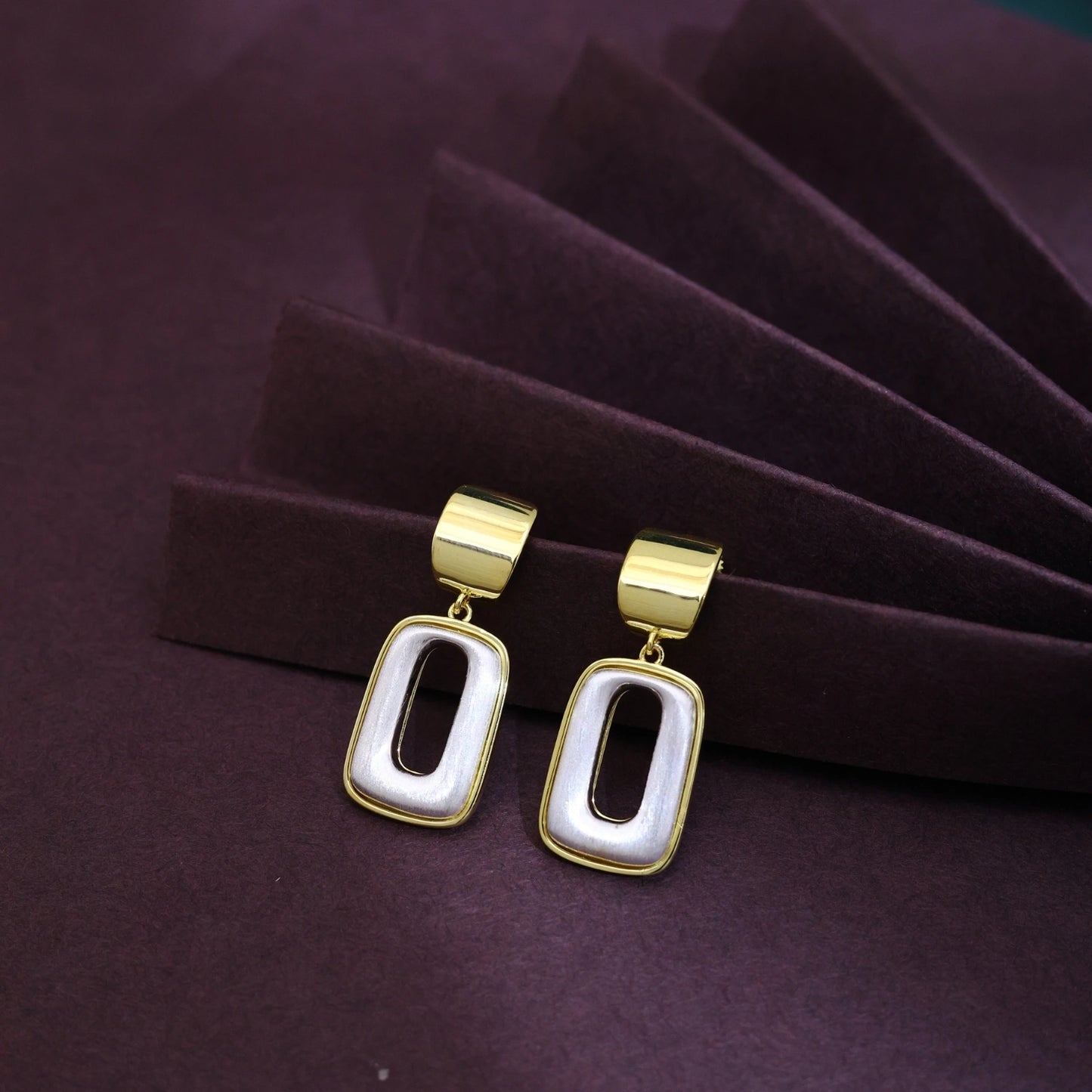 Gold &amp; Pearl Rectangular Drop Earrings image 0