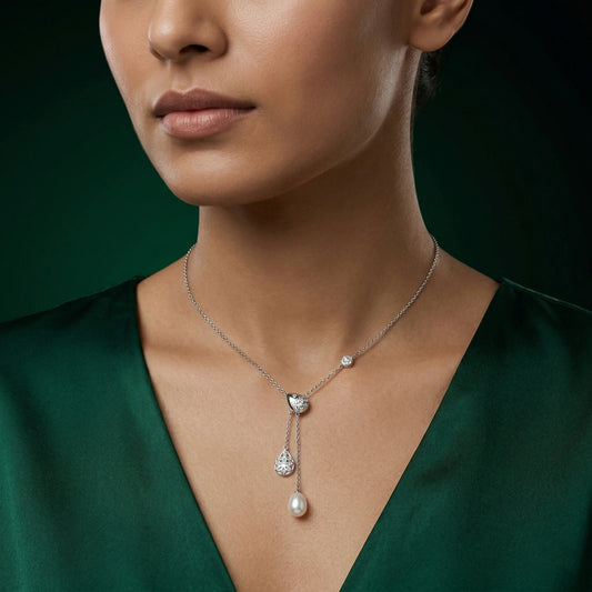 Pearl Drop Filigree Lariat Necklace image 1