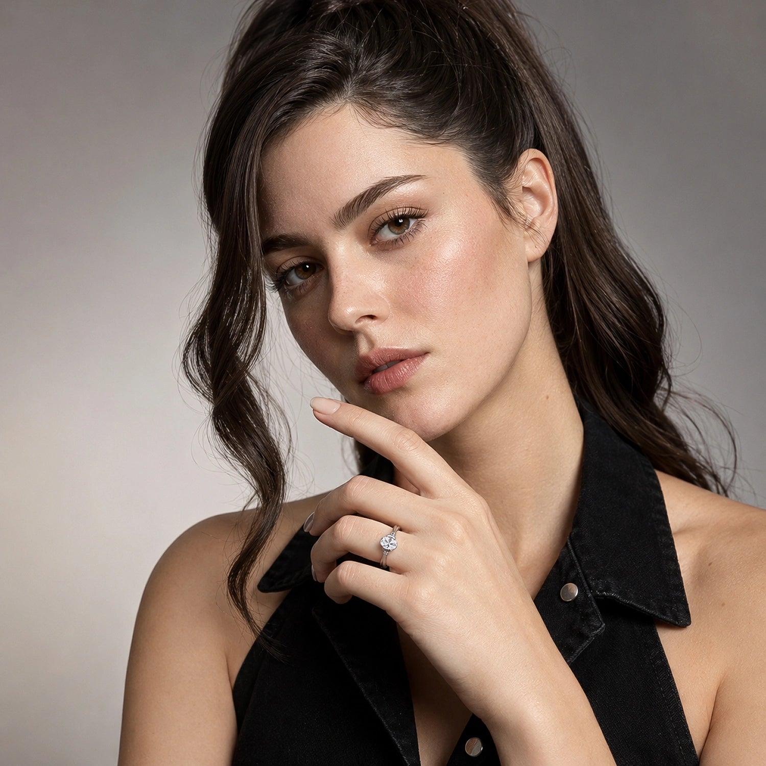 The Alencia Urban Serenade Fluted Oval Solitaire Ring image 1
