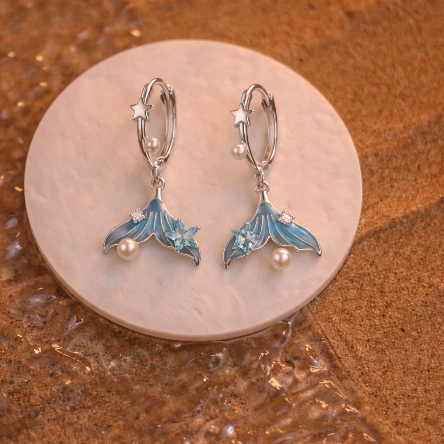 Ocean Tail Star Pearl Drop Earrings image 0