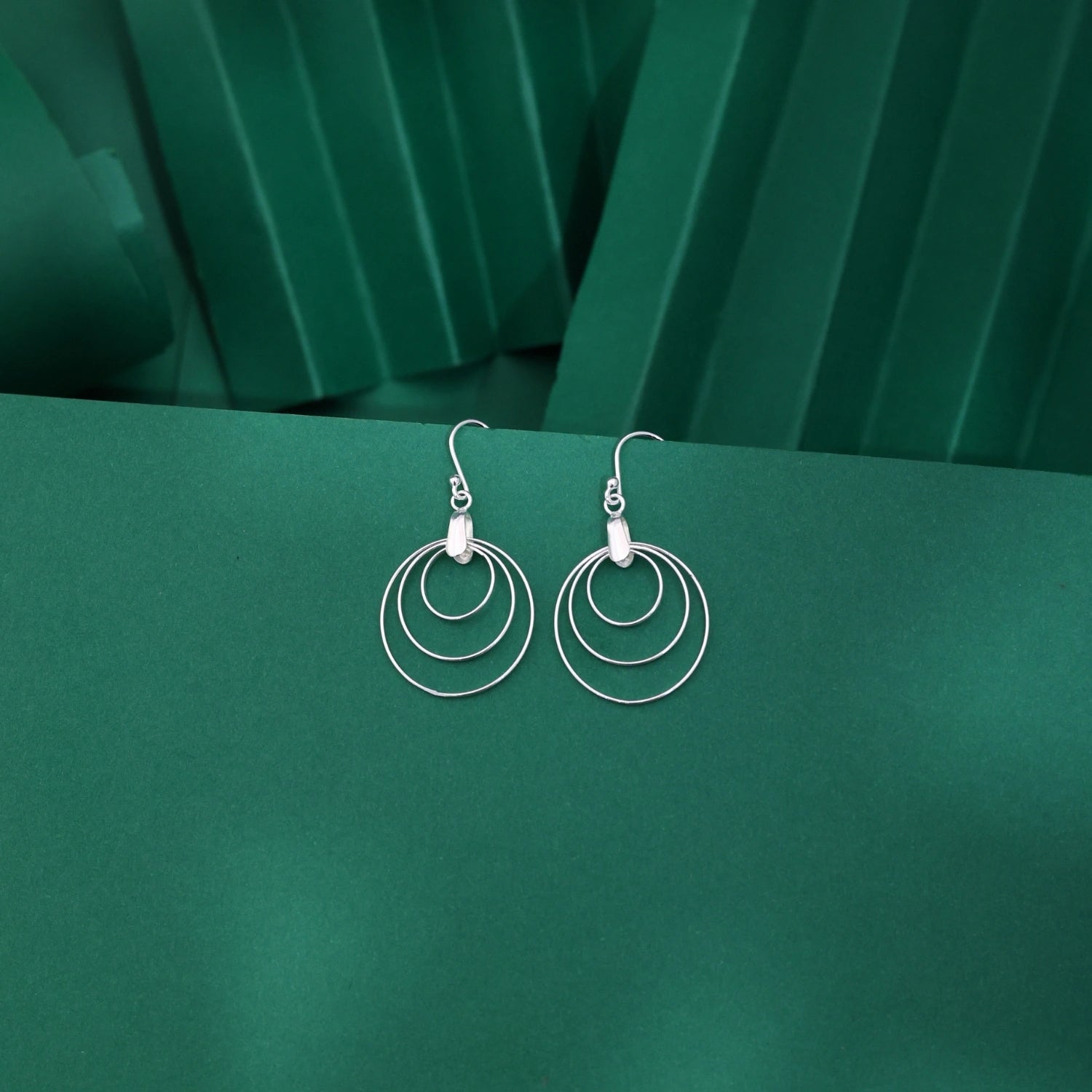 Triple Circle Silver Drop Earrings image 0