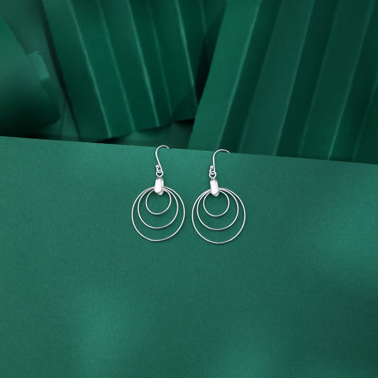 Triple Circle Silver Drop Earrings image 0