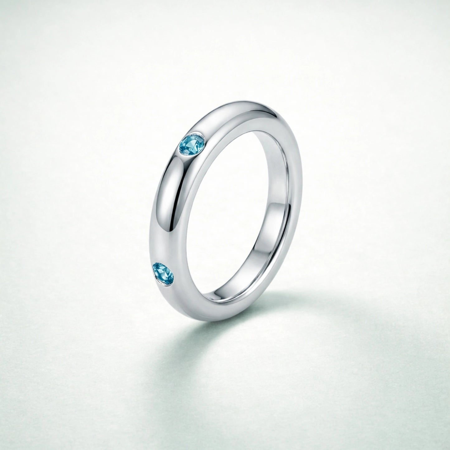 Aqua Solitaire Silver Band Ring image 0