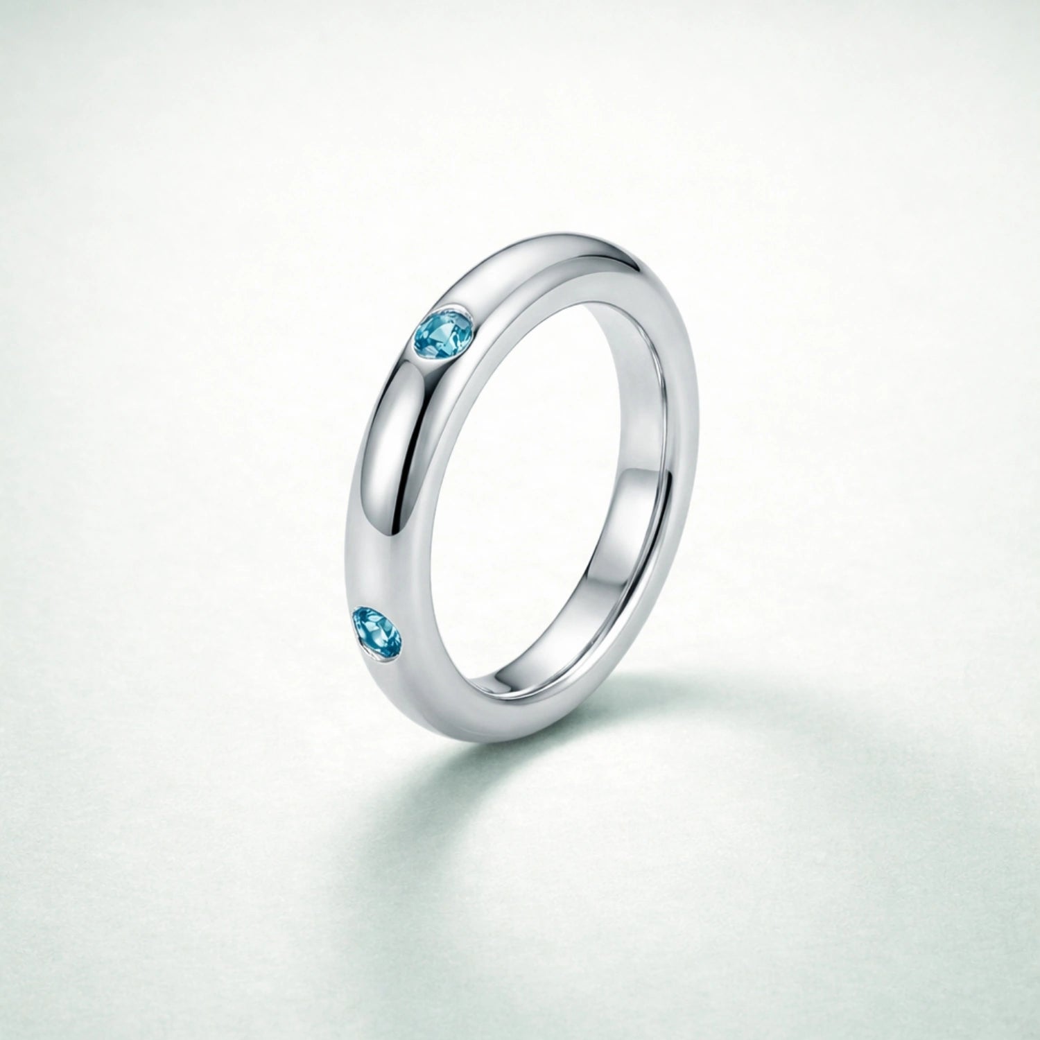 Aqua Solitaire Silver Band Ring image 0