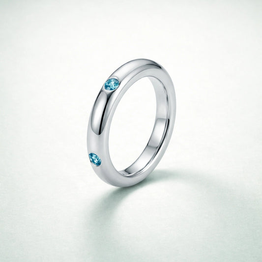 Aqua Solitaire Silver Band Ring image 0