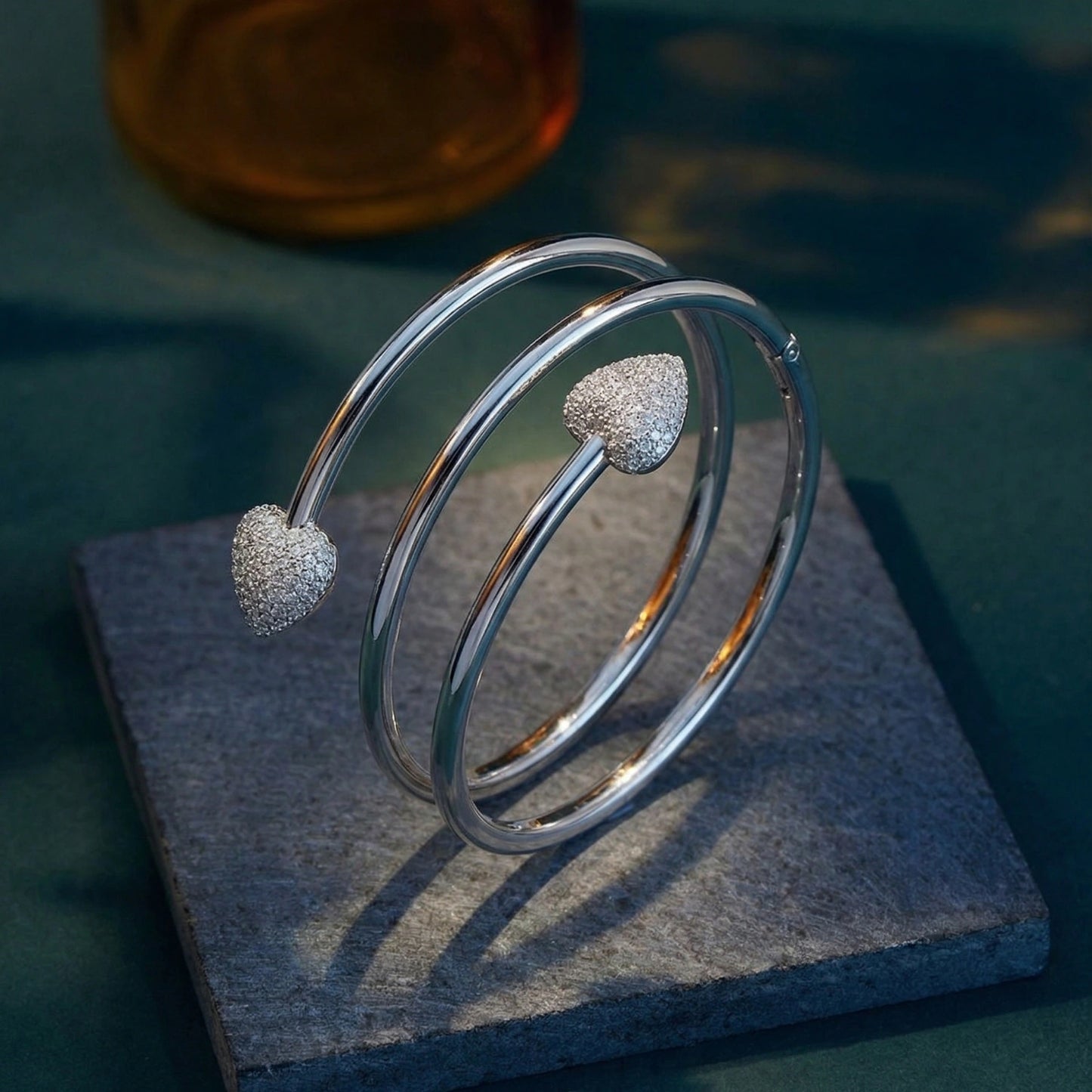 Silver Heart Sparkle Open Cuff Bracelet image 0