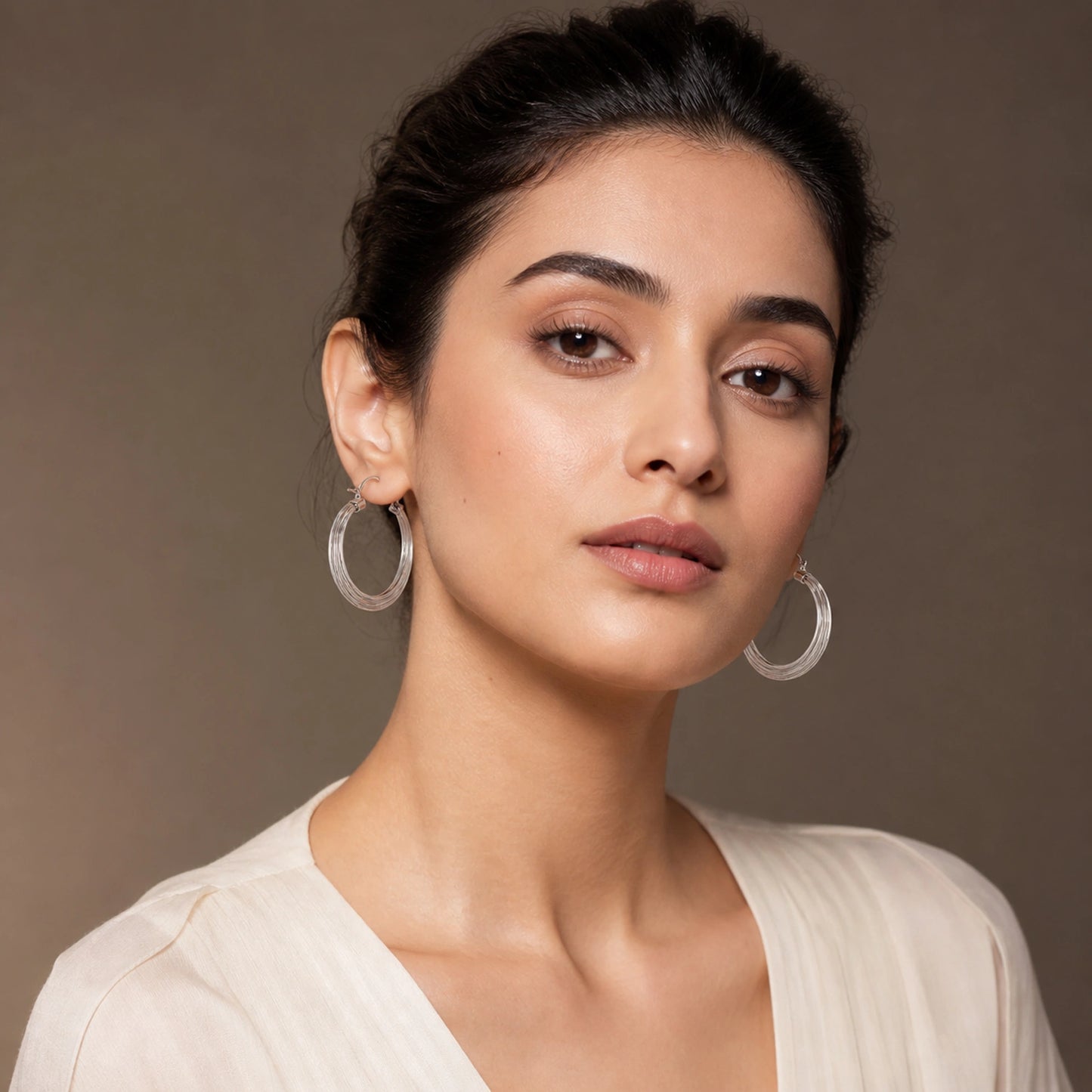 Silver Multi-Layer Hoop Earrings image 1
