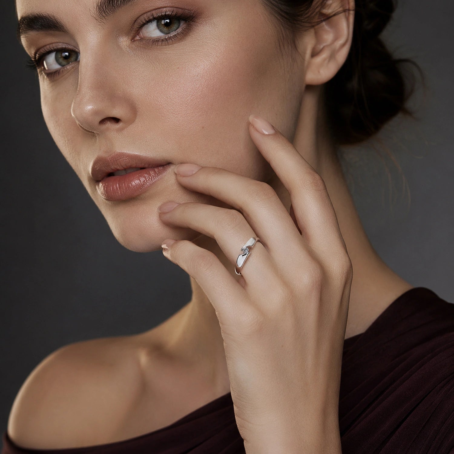 The Alencia Urban Serenade Peak Bypass Solitaire Ring image 1
